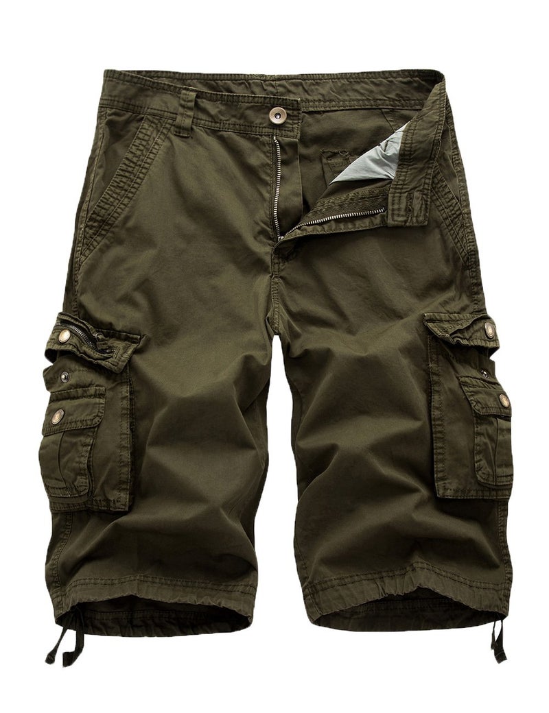 FOURSTEEDS Women's Cotton Casual Zipper Multi-Pockets Twill Bermuda Drawstring Women Cargo Shorts Army Green US 12 - Image 1